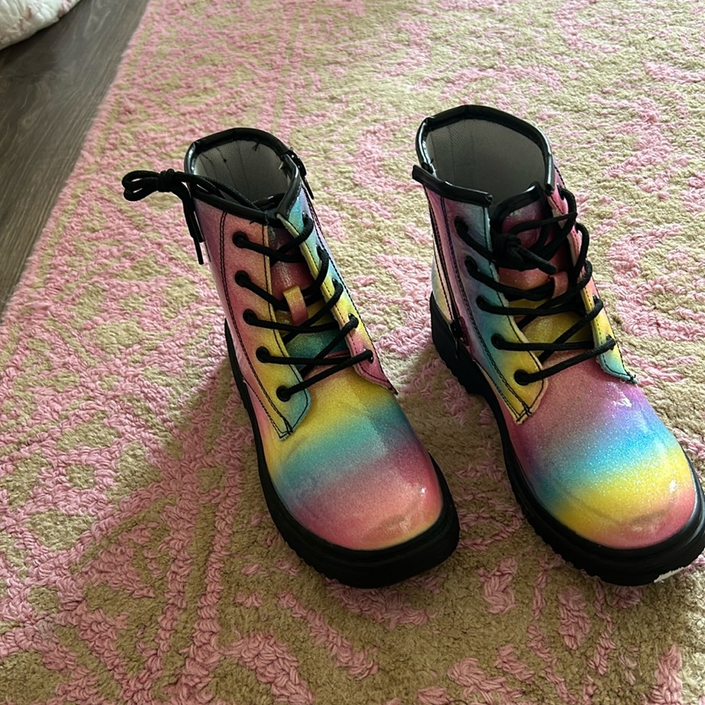 Girls rainbow combat boots size 3